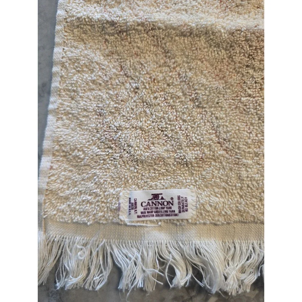 Vintage Cannon Floral Hand Towel Orange Brown Retro Diagonal Stripe Fringe 70s